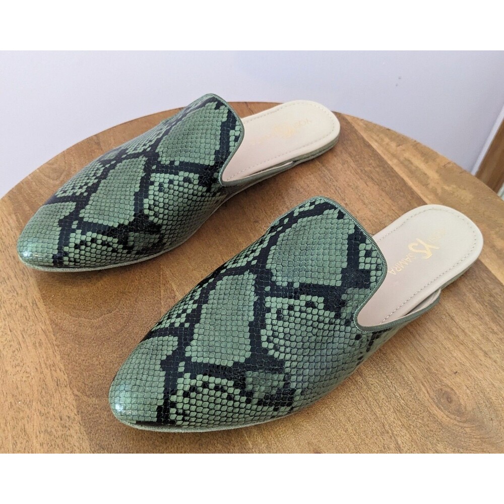Yosi Samra Women's 11 Vidi Snake Print Leather Mule Shoes Green Cushioned Insole